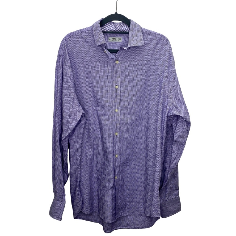 Jack‎ Stone by Thomas Dean Mens L Purple Geometric Dress Shirt Cotton Modern